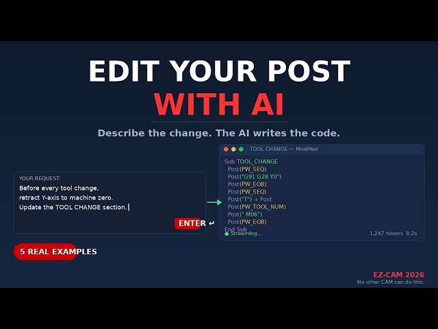Edit Your Post-Processor with AI — EZ-CAM Assistant Tutorial | 5 Real Examples