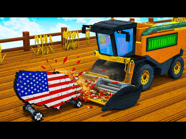 Which Country Wins? Country Map Cars vs Giant Harvester in Teardown