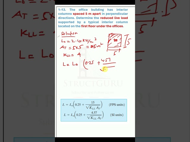 Problem 1-13: Determine the Reduced Live Load on an Interior Column | Structural Analysis