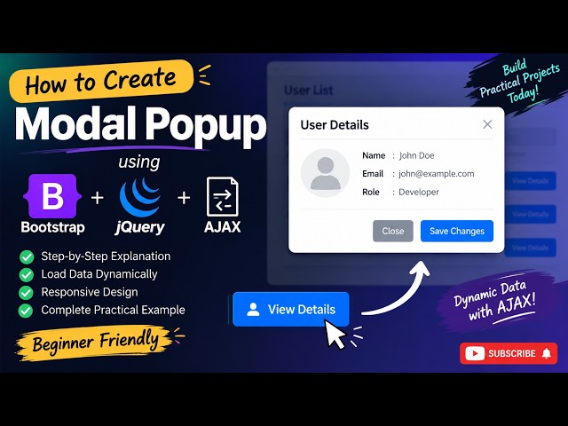 How to Create a Modal Popup using Bootstrap, AJAX & jQuery | Step-by-Step Web Development Tutorial😎😎