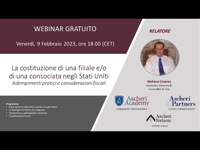 Webinar: La costituzione di una filiale e/o di una consociata negli Stati Uniti