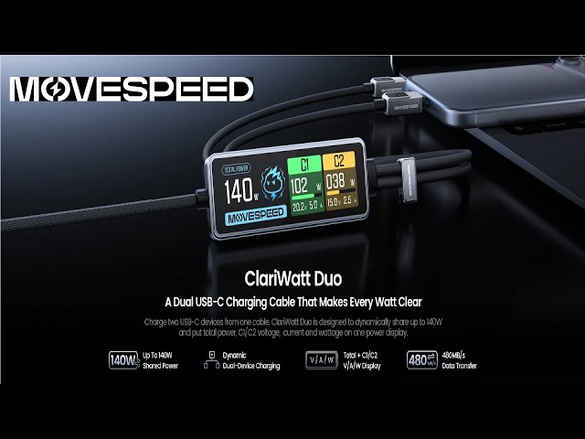 MOVESPEED ! Clariwatt 140w dual screen charging cable ! Data for one Power for another