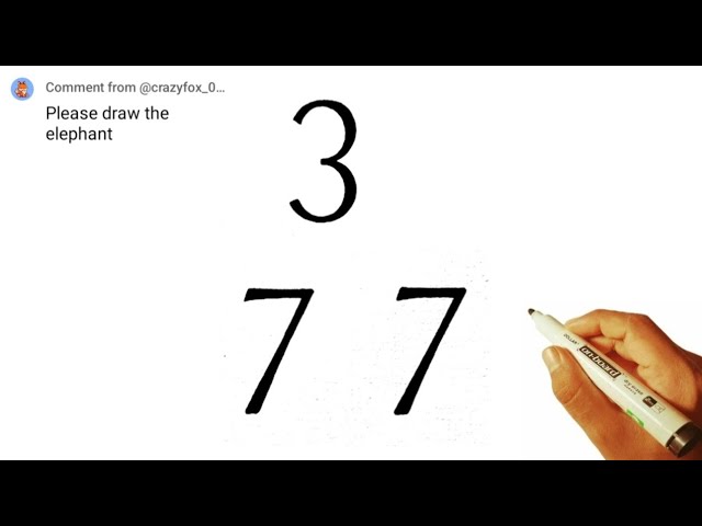 Simple elephant 🐘 drawing with 377 number easy 