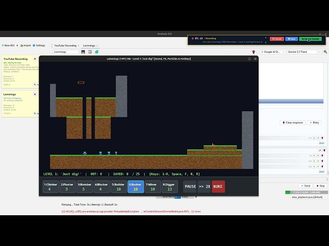 Pure Java Lemmings (1991) Recreation - Level 1: Just Dig!