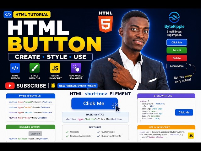HTML Button Element Explained | Types, Styling & JavaScript Events