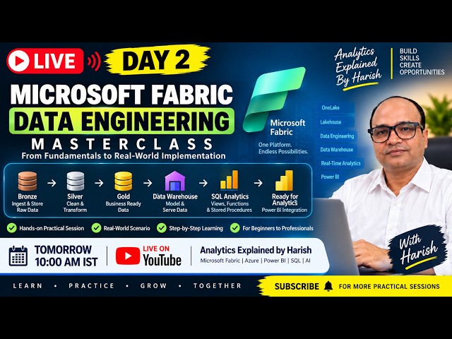 🔴 LIVE: Microsoft Fabric Data Engineering DAY 2 | Bronze, Silver, Gold & Data Warehouse | Hands-