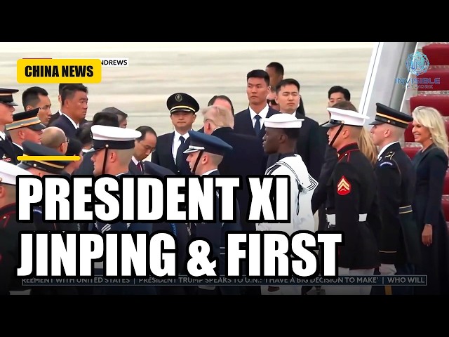 President Xi Jinping &amp; First Lady Step Off Aircraft and Greet President Trump &amp; Melania - 09
