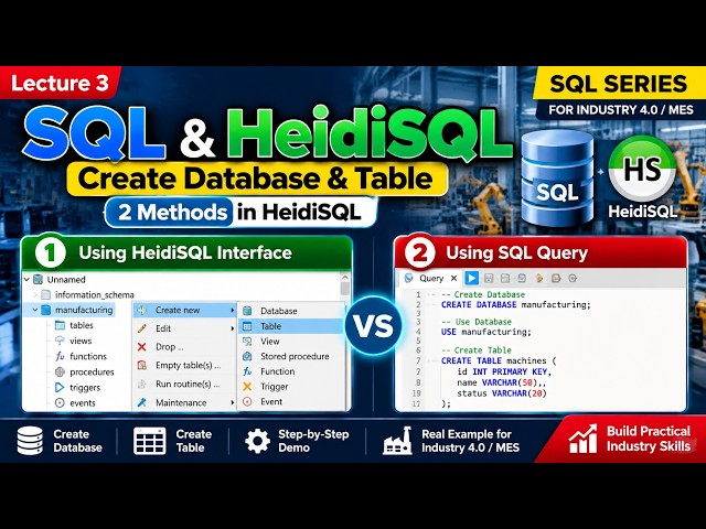 How to Create Database & Table in HeidiSQL | 2 Methods | SQL Tutorial – Lecture 3