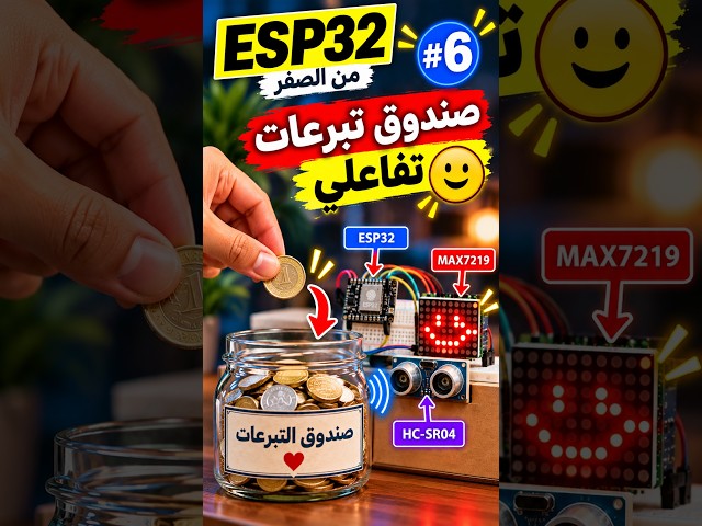 تصميم جهاز يبتسم للمتبرعين بواسطة ESP32 و مصفوفة LED و حساس الفرط صوتى