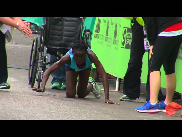 Austin Marathon Hyvon Ngetich Crawling to Finish