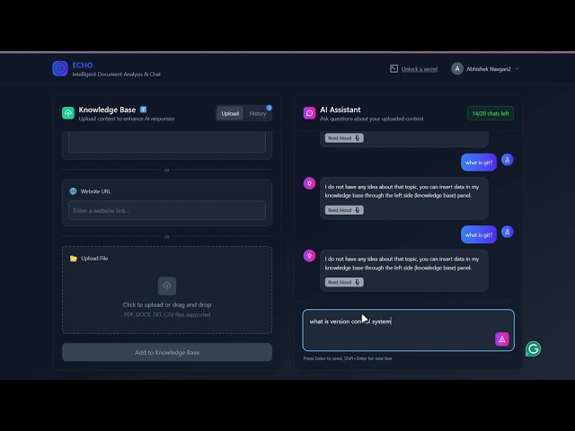 Demo for RAG application website | GenAI with JavaScript 1.0 | Abhishek Navgan
