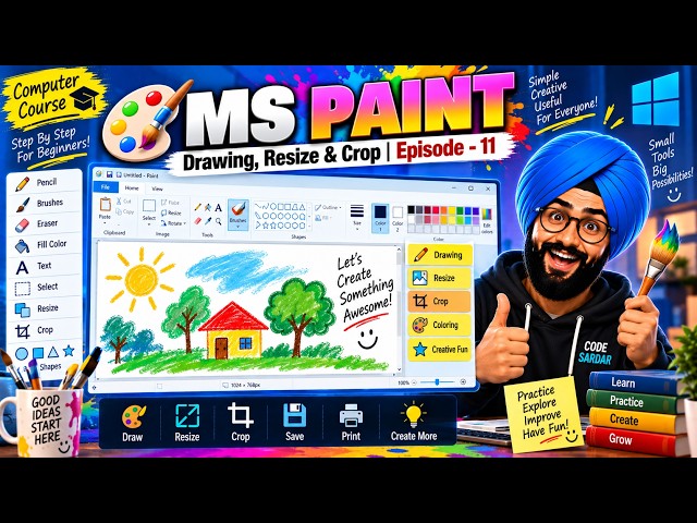 MS Paint Complete Tutorial: Learn Drawing, Resizing & Cropping the Easy Way | Computer Course Ep. 11