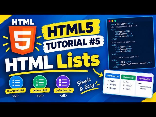 HTML Lists Explained | Ordered, Unordered & Definition List | Lecture 5 - Sumaira Digital Skills