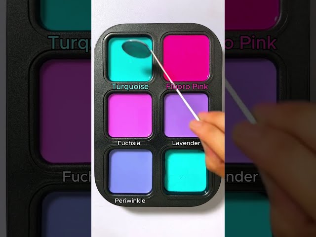 Create 4 colors from 2 colors: Turquoise + Fluoro Pink. #asmr #mix #colormixing #colors #mixing