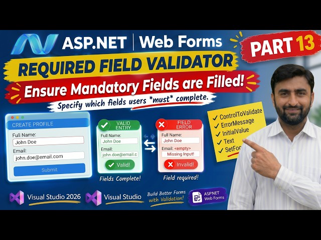 RequiredFieldValidator in ASP.NET | Validation in ASP.NET Webforms | .NET Tutorials | Part 13