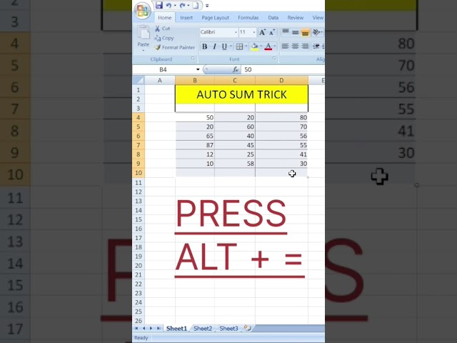 Auto sum in excel || Alt + = || Short cut key to quickly sum