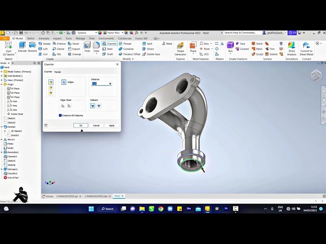 Autodesk Inventor 3D Modelling of pipe with flange