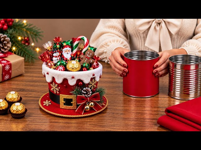 I Turned a Simple Tin Can into a Christmas Hat Candy Holder! 🎅🍫🎄 Gift & Selling Idea