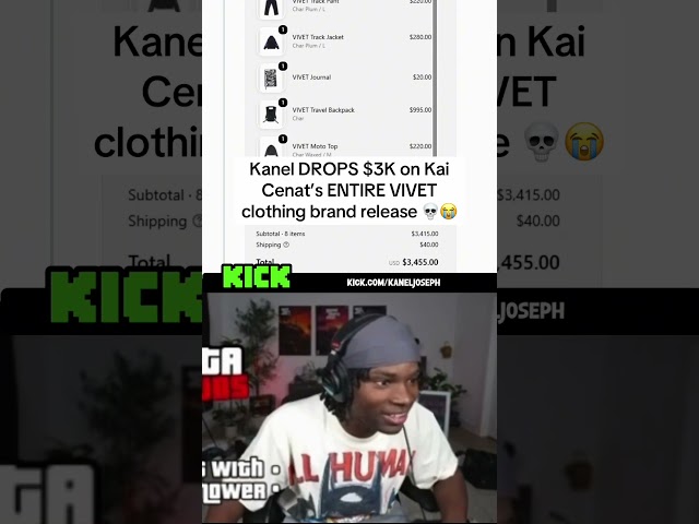 Kanel DROPS $3K on Kai Cenat’s ENTIRE VIVET clothing brand release 😭 #kaneljoseph #kaicenat #vivet