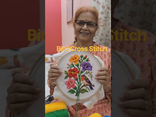 कुशन कवरCross Stitch Embroidery For Beginners Easy Flowerand Bird Design#crossstitch #handembroidery