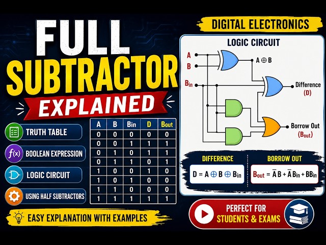 Full Subtractor Explained | Truth Table, Boolean Expression & Logic Circuit | Digital Electronics