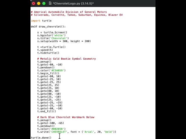 #chevrolet #logo #python #turtle #fun #coding #creativity #logodesign #programming
