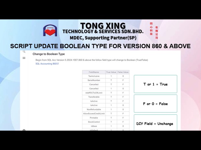 SCRIPT UPDATE BOOLEAN TYPE FOR VERSION 860 & ABOVE