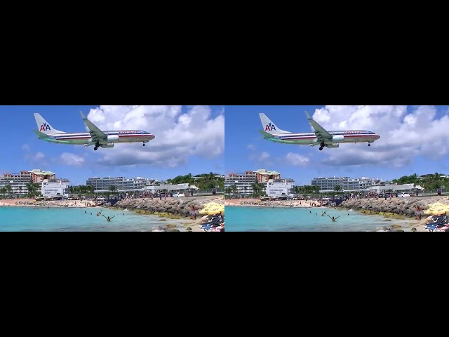 St. Martin Maho beach & low-flying planes (3D/spatial)