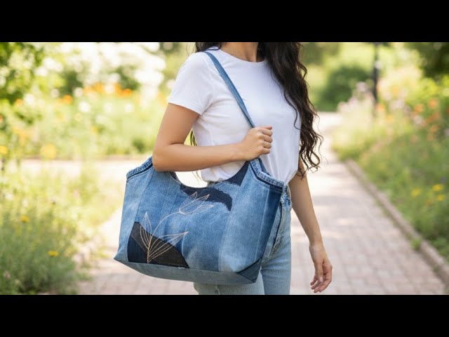 ✂️easy way to sew a luxury bag from old jeans:Easy trick for sewing a luxury hand bag(Sewing idea)