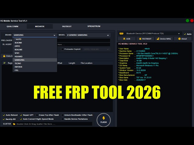 Best FRP Unlock Tool 2026 | BFT FLASH Tool Alternative For Mobile Phones (VG TOOLV5.1)
