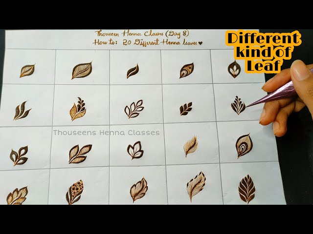 Henna Class day 8 || How To 20 Different Henna Leaves || Henna Classes || Learn With Thouseen