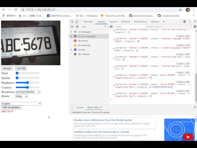 ESP32-CAM Text recognition (Tesseract.js)