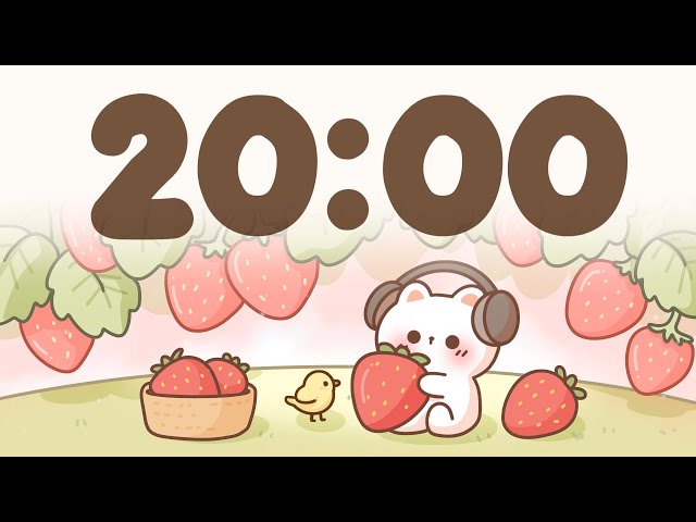 20 Minute Timer with Lofi 🍓 Cute Strawberry Cat Study Vibes