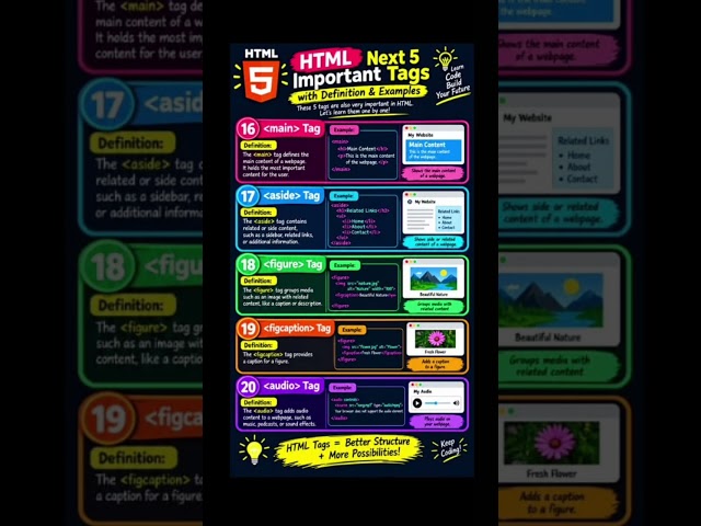 🔥 HTML Next 5 Important Tags | Learn HTML Tags with Examples | Web Development Tutorial
