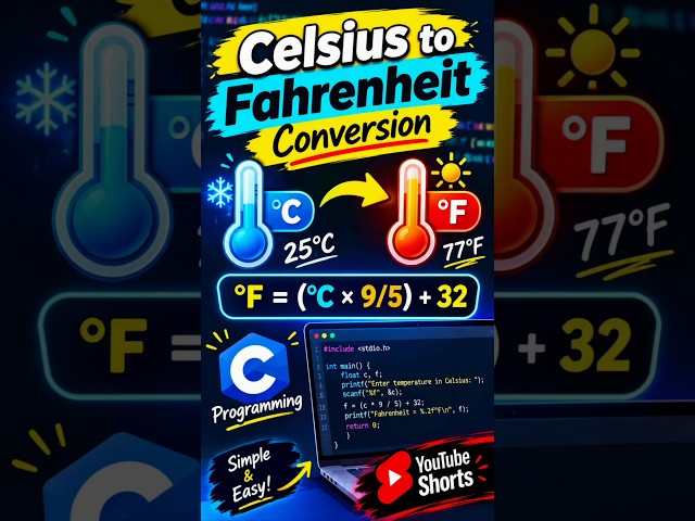 🔥 C Programming: Convert Celsius to Fahrenheit in 30 Seconds! 🌡️ | C Tutorial #Shorts #trending