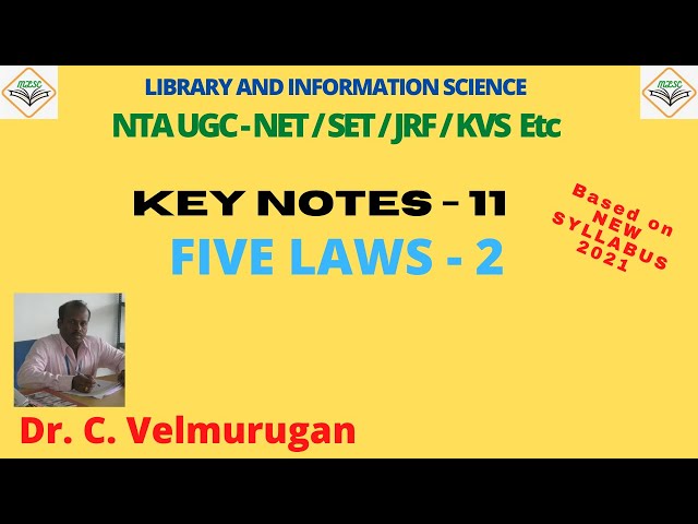 Five Laws of Library Science: Part - 2: For NTA UGC-NET/SET/JRF/KVS Ets