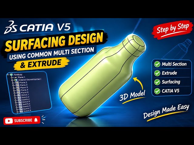 CATIA Surfacing Multisection and Extrude Command#catia tutorialforbeginners#catia v5 tutorial#3d cad