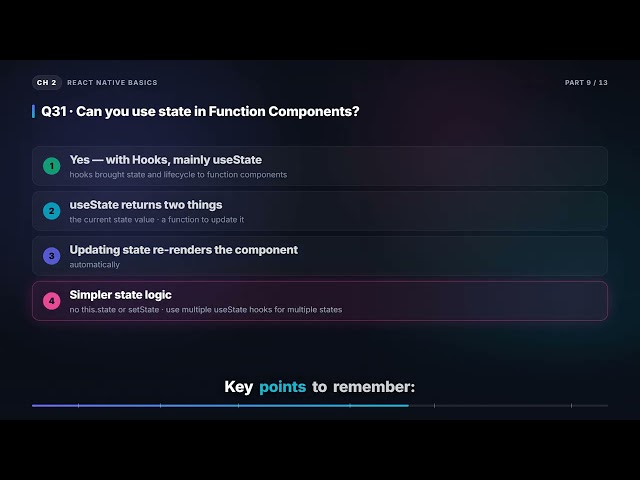 Class vs Function Components, State & React Hooks | React Native Interview (2.9)