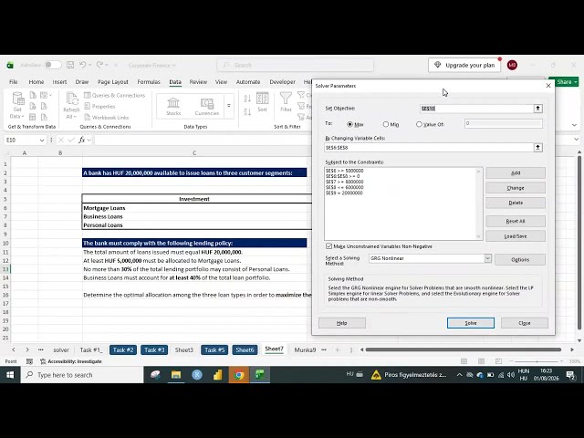 Credit Return Optimization with Excel Solver