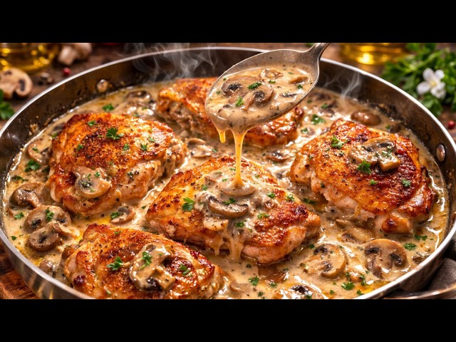 I Make This Mushroom Chicken 2 Times a Week! Easy One Skillet Chicken Thigh Dinner