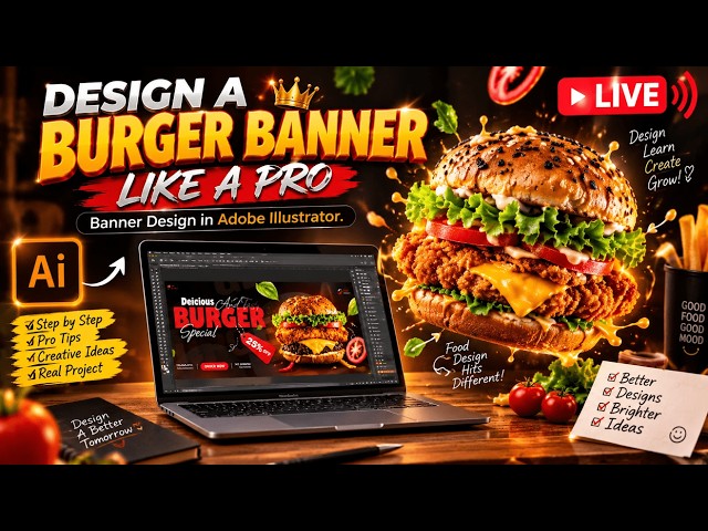 DESIGN A BURGER BANNER LIKE A PRO | ADOBE ILLUSTRATOR. @Designsbymehru