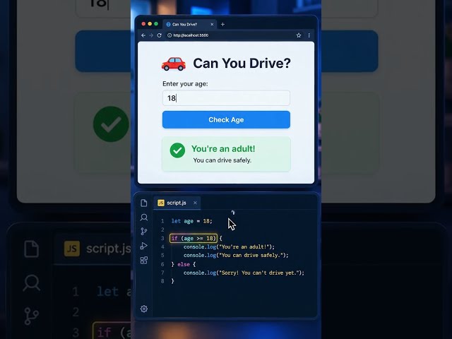 JS deciding can you drive a car or not  #coding #webdev #codetoons #frontend #javascripttutorial