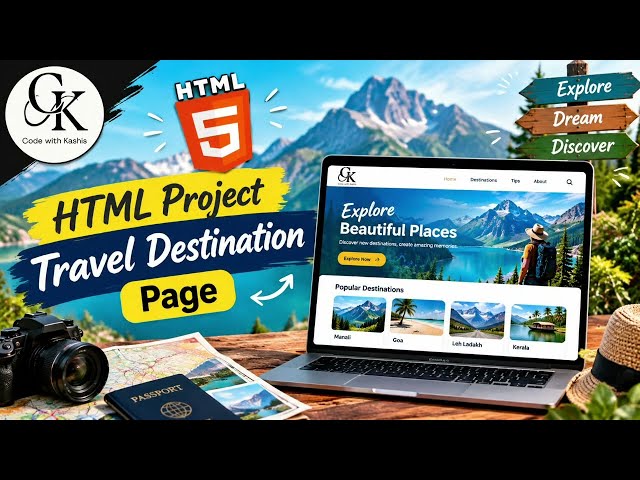 HTML Mini Project – Travel Destinations Website | HTML Tags Practical | Day 22 #html5 #youtubevideo 