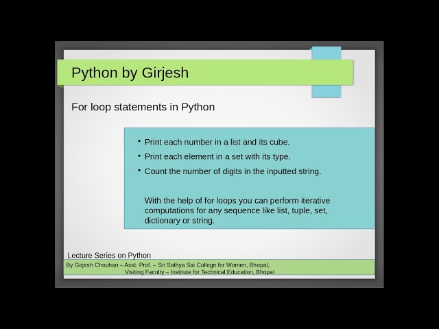 For loop statements in Python using sequences