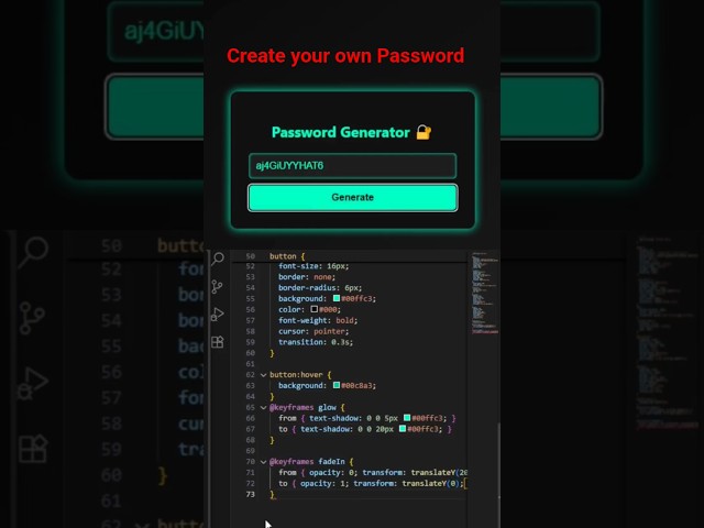 Create a PASSWORD GENERATOR 🔐 with HTML, CSS & JavaScript #shorts #coding#html #css#webdevelopment