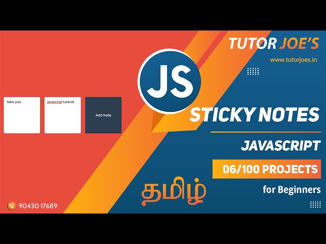 Sticky Notes Local Storage Pure HTML CSS and JS | Tutor Joes  |  Tamil | Project - 6 /100