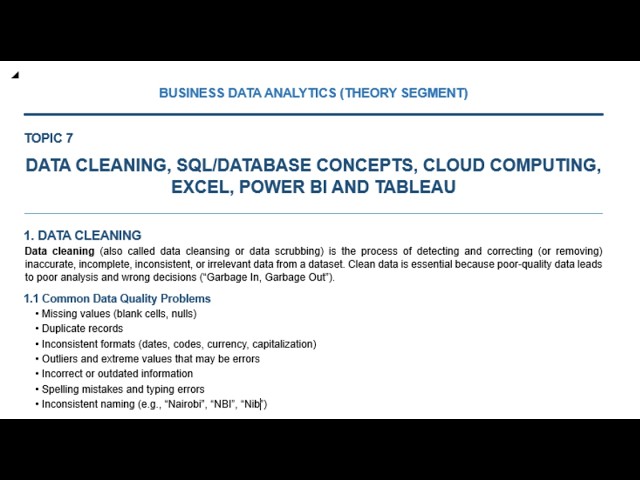 BDA Session 7 | Data Cleaning, SQL, Cloud Computing, Excel, Power BI & Tableau
