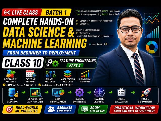 ক্লাস 10 | Feature Engineering – Part 2 | Encoding & Feature Transformation | Step-by-Step (Bangla)