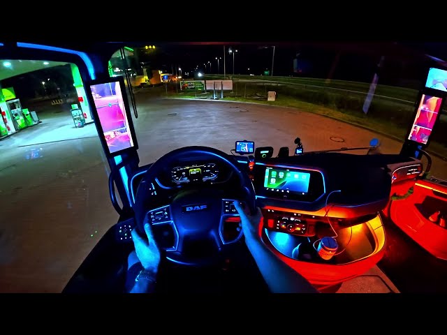 NIGHT Truck Driving POV DAF XG Empty 16 Tons Forest Roads & Gas Station Stops 4K No Music No Talking