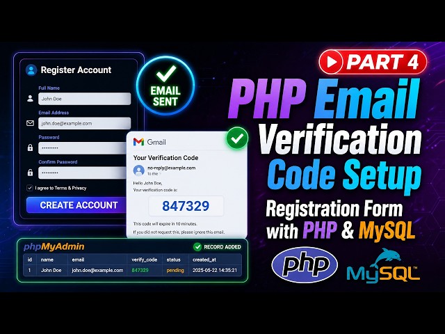 PHP Email Verification Code Setup  Registration Form with PHP & MySQL  Part 4